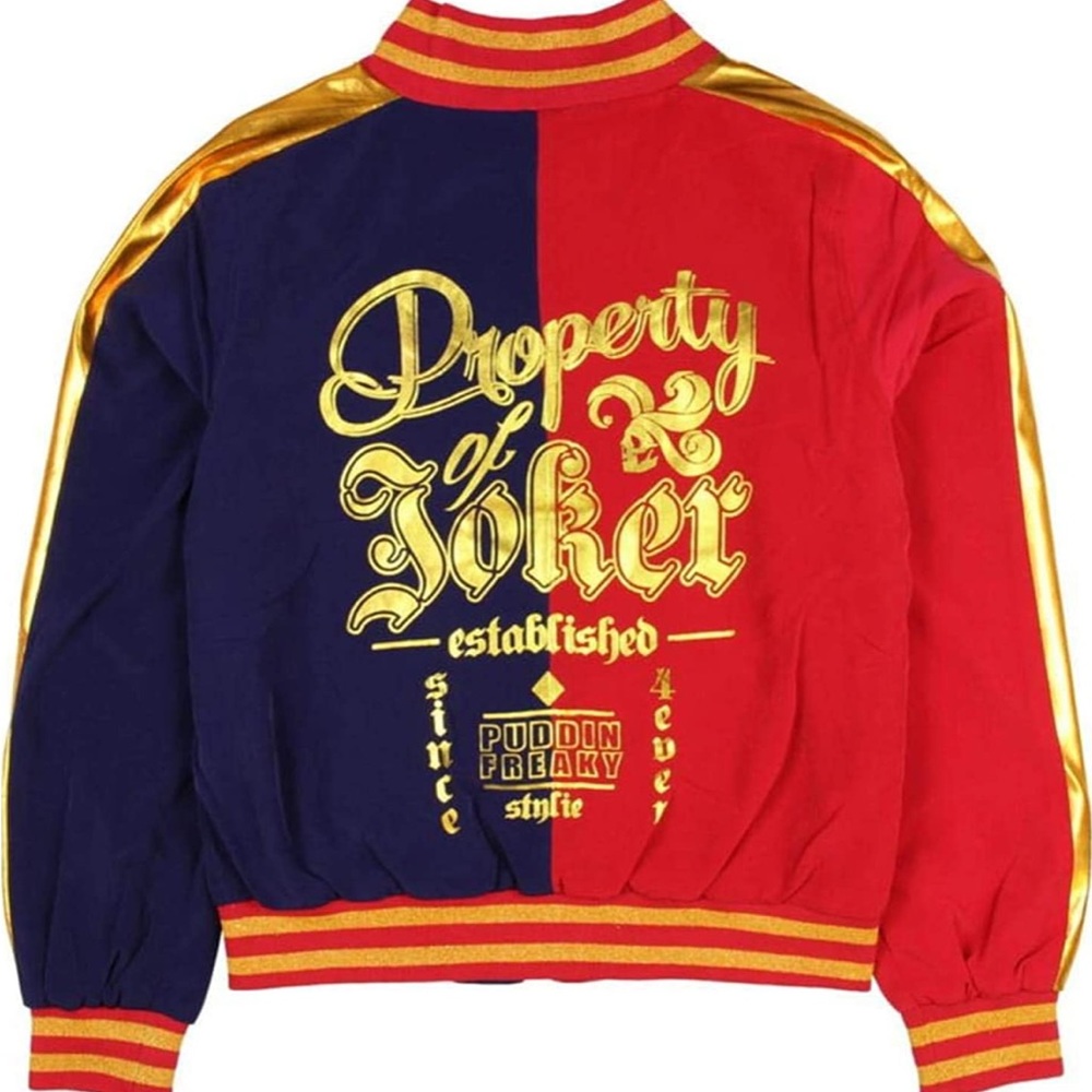 HARYLEY QUINN PROPERTY OF JOKER POLYESTER VARSITY JACKET SIZE XSMALL - NWT